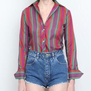 Vintage 1970s Stripe Tucci Fitted Blouse XS